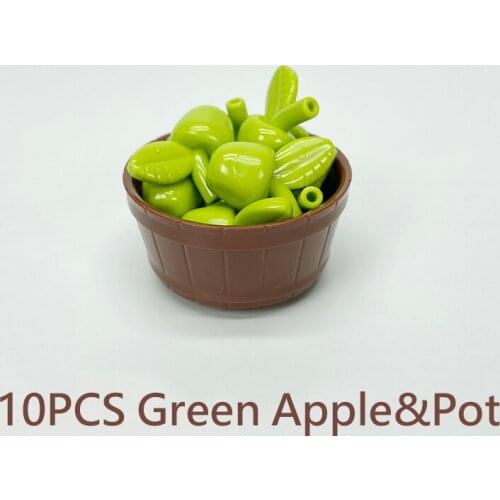 Green Apple&Tub Pot Building Blocks Compatible Major Brand Kids Assembled Toys 64951 Early Learning MOC Handmade Design