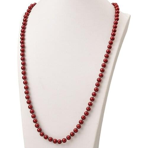 Glittering 8mm Dark Red Color Long Pearls Cahrm Necklace Making Statement Women Gifts Imitation Pearls Necklace 36inch H865