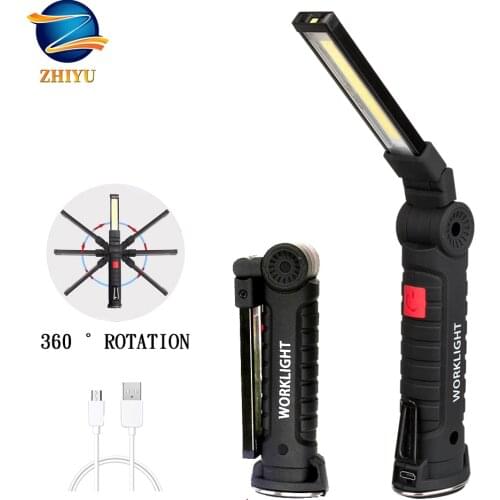 ZHIYU Led Work Light Flashlight with Magnet COB+LED Rechargeable Led Torch Built-in Battery for Outdoor Camping Maintenance