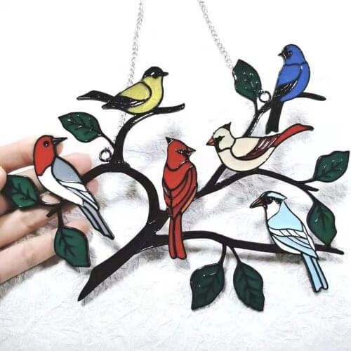Bird Stained Pendant Window Hanging Suncatcher Colorful Birds Hanging Courtyard Decoration Window Hanging Decor