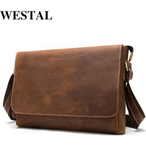 WESTAL Men Leather Messenger Bag Mens Shoulder Bag Mens Genuine Leather Bag Men Handbag Crossbody Bags For Men Vintage Flaps