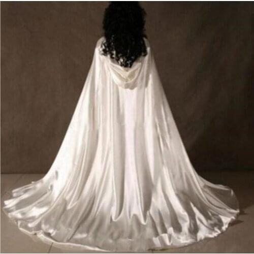 Womens Ivory White Satin Wedding Cape Bolero Fashion Wraps bridal Hooded Cloak Jackets Coat
