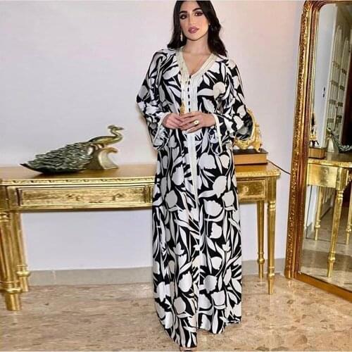 Abaya Dubai Fashion Printed Muslim Abaya Islam Dress Womens Vestidos Robe Longue Vetement Femme Musulman De Mode F2777