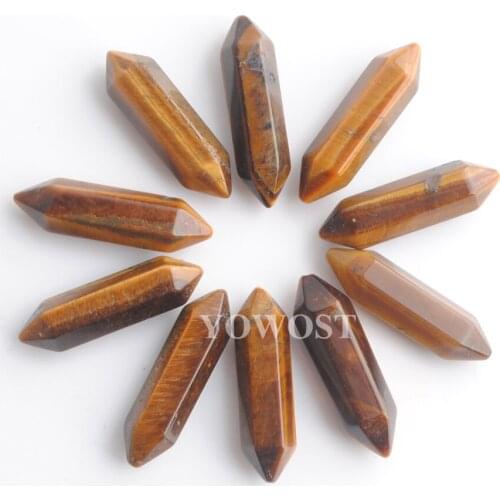 10Pcs/lot 30x8mm Natural gem stone Tigers Eye Hexagonal Shape Bullet Pointed Reiki Chakra No Hole Beads Jewelry Making QU3309