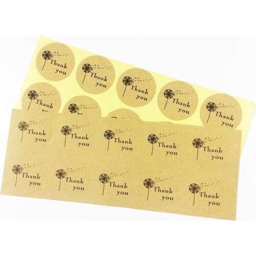 1000 Pcs/lot Thank You Sticker Dandelion Kraft Label Sticker DIY Gift Cake Baking Sealing Scrapbooking Labels For Thanksgiving