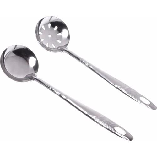 2Pcs/set Stainless Steel Large Soup Spoon Ladle Skimmer Colander Filter Kitchen Tool