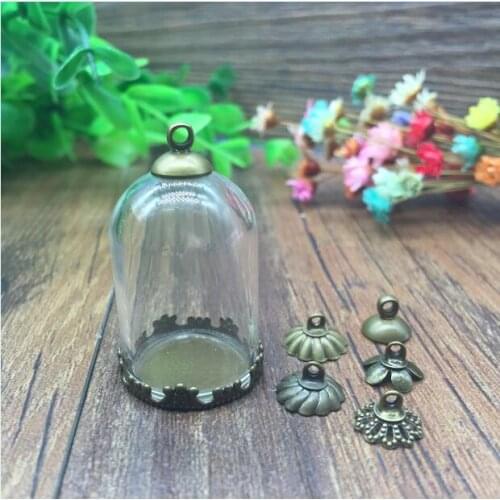 20sets/lot 30*20mm tube glass globe 20mm crown base flower cap set glass bottle vial pendant jewelry findings necklace pendant