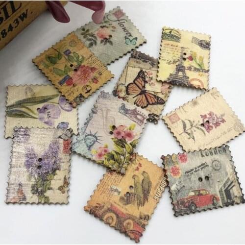 20pcs Flowers Rectangle Wood Scrapbooking Sewing Button 38*30mm WB555