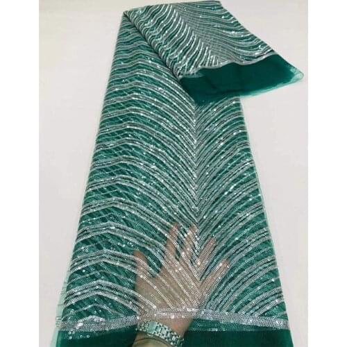 2021 Latest Sequin Teal Green Lace Fabric Sequence African Soft Lace Fabric High Quality African Mesh Fabric For Wedding