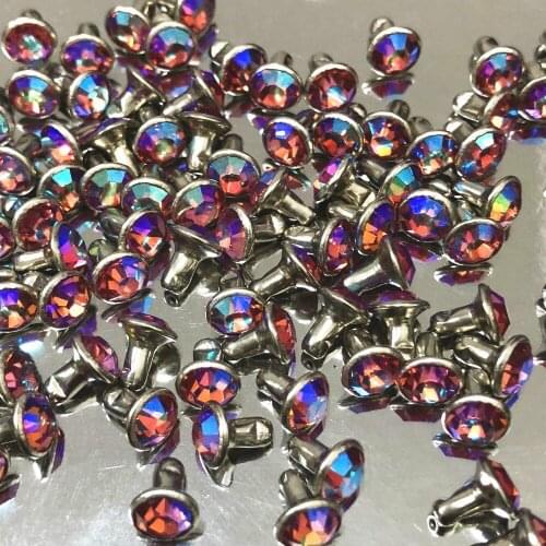 4MM 50Sets CZ++ Light Pink AB Crystal AB Plated Rivet Silver Plated Studs Assorted Cabochon Rivets Fit for Leather-Craft