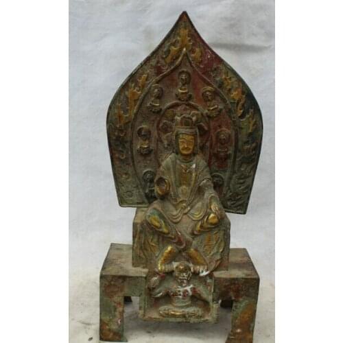 Bi001598 12 Old Chinese Bronze Gild Seat Kwan-yin Guan Yin Boddhisattva Goddess Statue