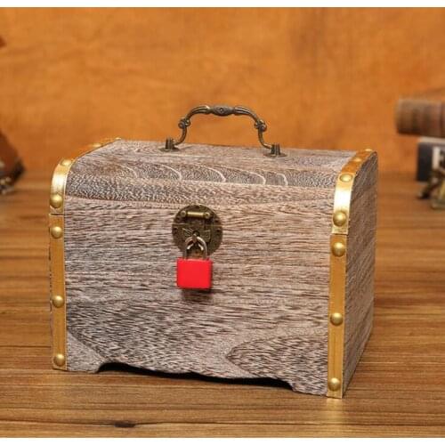 S/M/L/XL Wooden Piggy Bank Treasure Chest Savings For Coins Cash Safe Money Box Retro With Lock Crafts Home Decoration