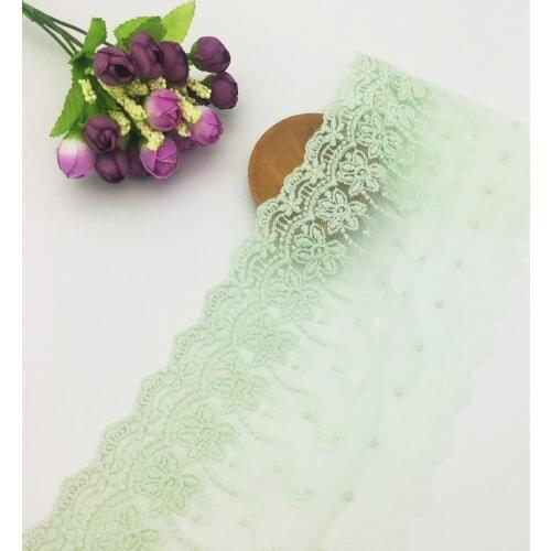 Elegant Flower Embroidered Cotton Lace for DIY Sewing Garment Trimming Green Mesh Lace Material 5yrd/lot Width 13.5cm