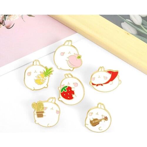 Chubby Rabbit Enamel Pins Custom Cartoon Animals Brooches Badges Women Clothes Bag Cute Lapel Pins Jewelry Gift for Friends