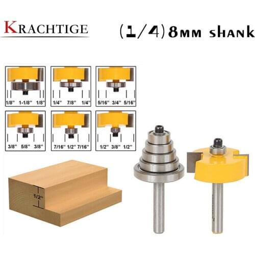 Krachtige Rabbet Router Bit with 6 Bearings Set -1/4" 8MM Shank