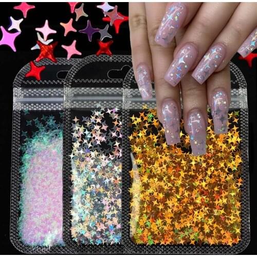 5 Color Holographic Nail Star Sequins Glitter Colored Four-pointed Stars Laser Nail Glitter Sequins Nail Decoration Accessories