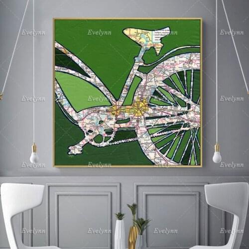 Bike Featuring Dallas,Fort Worth,Arlington Texas Bike Art Print,Bicycle Map Painting Poster And Prints On Canvas Home Decoration