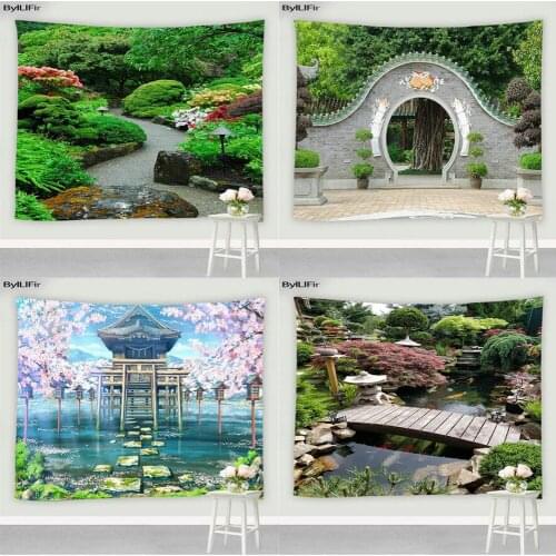 Chinese Landscape Painting Hanging Tapestry Mountain Stone Bridge Ancient Building Wall Hanging Tapestries Blanket Cloth Curtain