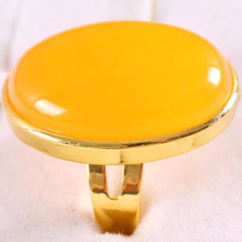 Finger Ring For Woman Men Natural Stone Gem Oval Beaded Ring Yellow Jades Ring Adjustable Jewelry Gift 1Pcs Z329
