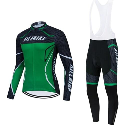AILEBIKE Winter Cycling Set 2021 Pro Keep Warm Males' MTB Long Sleeve Uniform Road Bike Bicycle Team Racing Jersey Suit for Men