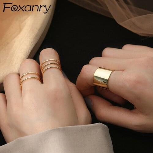 Foxanry Minimalist 925 Sterling Silver Rings New Trends France Gold Plated Multilayer Lines Geometric Elegant Bride Jewelry Gift