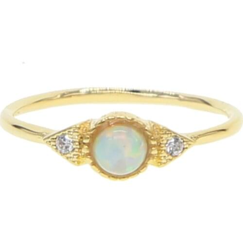 Fashion women three stone rings 2 cz 1 opal geometric simple thin band minimal delicate jewelry