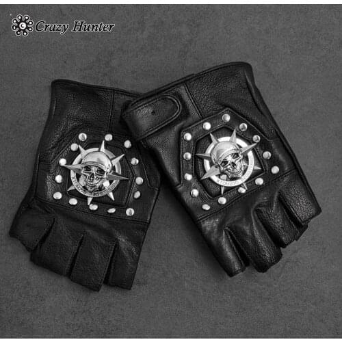 Mens Biker Motorcycle Leather Gloves Rock Punk Skull Gloves