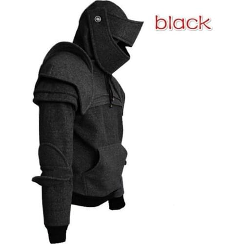 Men Cosplay Costumes Medieval Vintage Warrior Soldier Knight Mask Armor Knee Sweater Top Jacket Sweatshirt Male Casual Hoodie