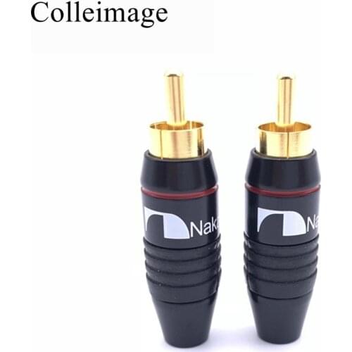 Colleimage Hifi Brass Nakamichi RCA Male Plug Jack Audio Cable Solder Gold plated Connector Black for 6mm Cable