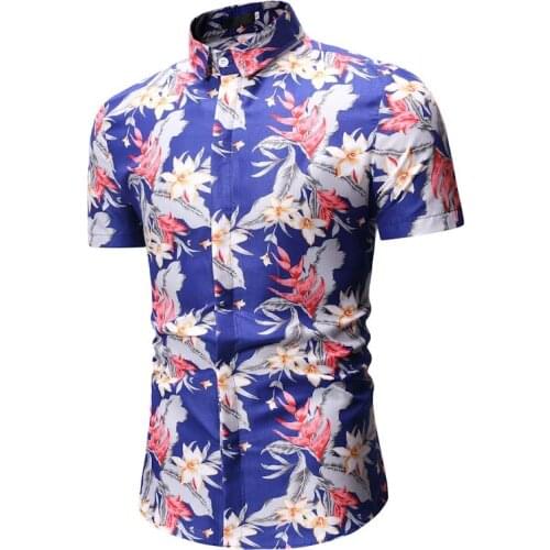 New Short Sleeve Hawaiian Shirt Men 2019 Summer Mens Shirts Casual Slim Fit Floral Shirt Flowers Print Shirts Men Dress M-XXXL