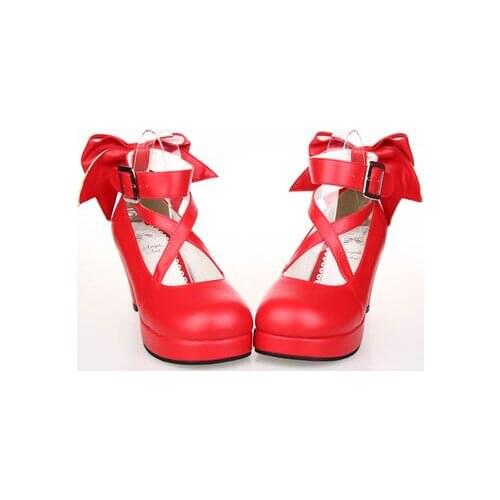 Puella Magi Madoka Magica Cosplay Shoes Japanese Style Anime Lolita Shoes High Heels for Women W/Bowknot