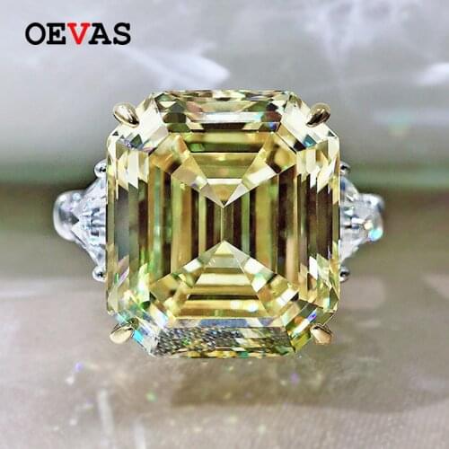 OEVAS 100% 925 Sterling Silver Sparkling 14*16mm High Carbon Diamond Topaz Wedding Rings For Women Party Fine Jewelry Wholesale