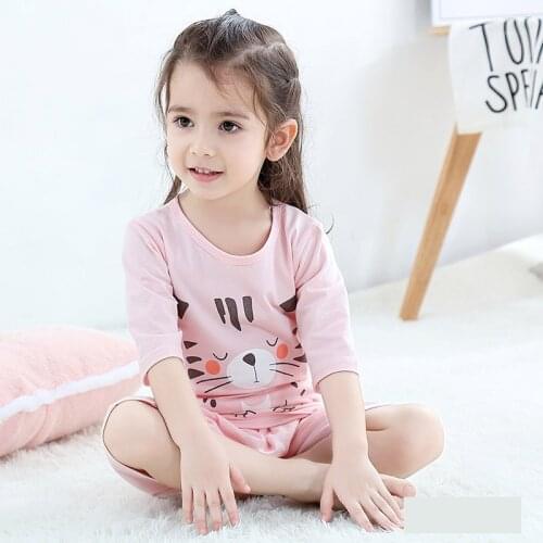 Pajama Sets for Children for Boys Girls Cotton Short Sleeved Tshirt+Pant Cartoon Girl Clothing Summer Sleepwear Suit Pyjama