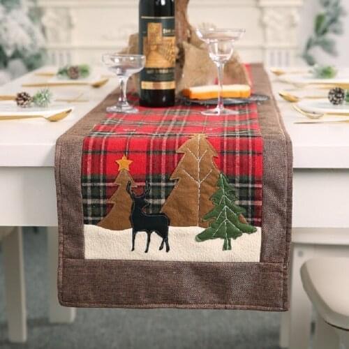 Christmas Decoration Supplies Plaid Table Runner Elk Small Tree Placemat Home Coffee Table Tablecloth Decoration
