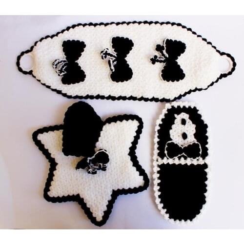 Hand Work Black White Groom 3'lü Fiber Set