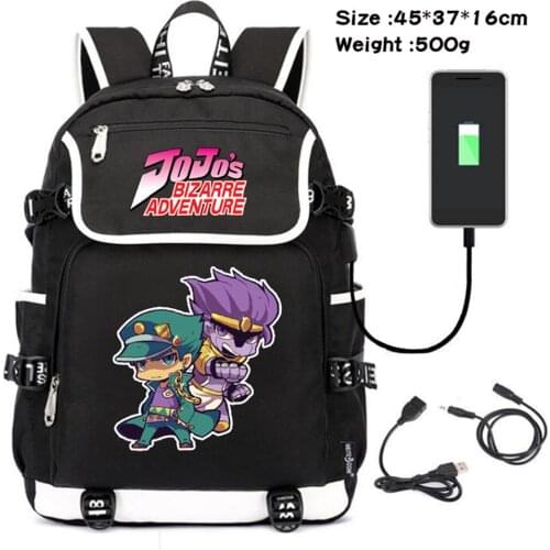 Anime JoJos Bizarre Adventure Unisex Packsack Teenagers Casual Zipper Schoolbag USB Charging Travel Laptop Bag Canvas Backpack