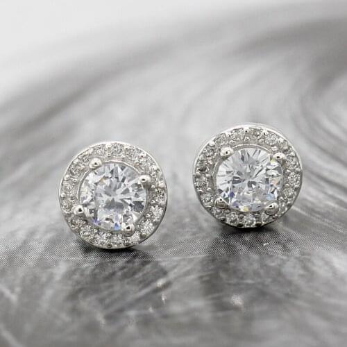 925 Sterling Silver Women Stud Earrings Round CZ Elegant Classic Ear Jewelry for Ladies Girls Wedding Engagement Gift