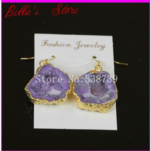 Natural Geode Quartz Druzy Stone Dangle Earring,Gem Crystal Druzy Drusy Stone Hook Earings Jewelry