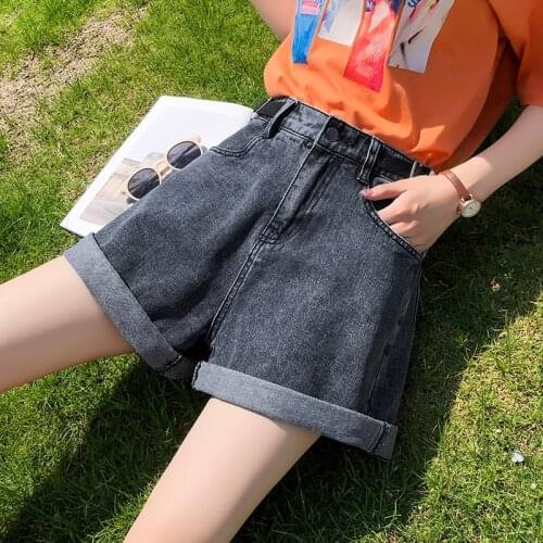 Summer Female Denim Shorts Classic Vintage Elastic Waist 3 Colors Wide Leg Casual Crimping Ladies Shorts Jeans for Women