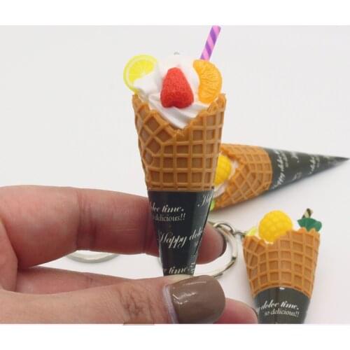 Silicone Mini Ice Cream Food Keychain Key Ring For Men Women Gift Unique Cute Colored Simulation Fruit Food Bag Car Keychain K47