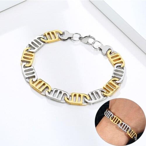 Stylish Hollow Zipper Chain Bracelets for Men Gold Color Two-Tone Stainless Steel Metal Wristband Gifts for Him