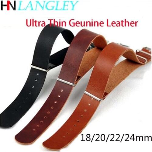 Ultra Thin Geunine Leather Watch Band ZULU Strap NATO Single Layer Bracelet 18mm 20mm 22mm 24mm Watch Replacement Accessories