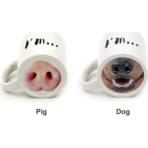 350mL Funny Pig/Dog Nose Coffee Mug with Handle Creative Personality Milk Tea Juice Beer White Color Ceramic Cup Gift for Friend