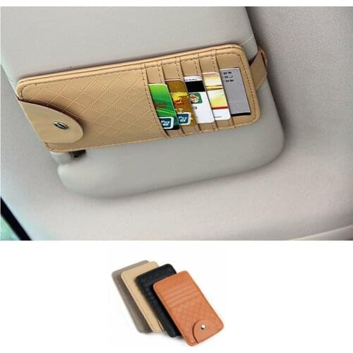 1 PC Car Sun Visor Storage Clip Pocket Organizer PU Leather Pouch Bag ID/Bank Card Bill Clip Sunglasses Holder Car Styling