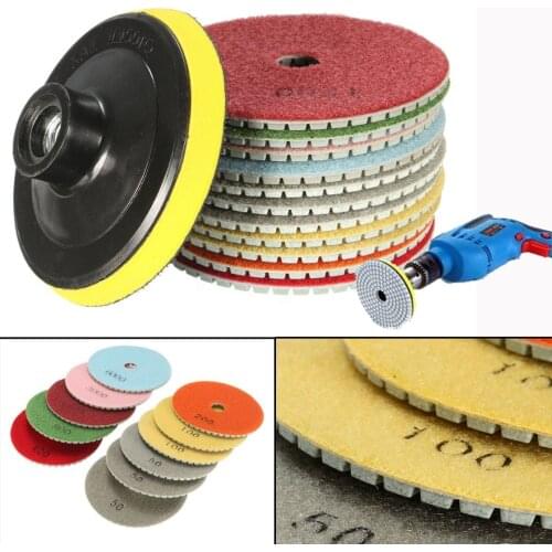 12pcs/set 4" Diamond Polishing Pads Grinder Disc Kit For Granite Concrete Marble - 11pcs Polishing Pads + 1pc Grinder Disc
