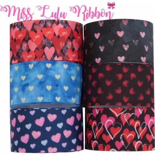 16mm-75mm Valentines Day Party Decor Red Sweet Heart Jeans Printed Grosgrain/Elastic Ribbon DIY Hair Bowknots 50yards/roll