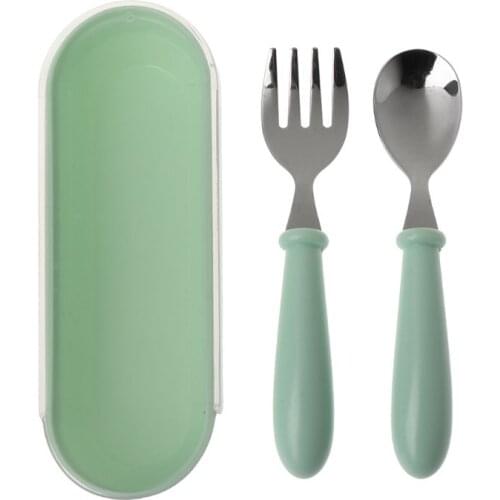 2pcs/lot Baby Feeding Spoon Fork Set Stainless Steel Toddler Infant Tableware Flatware Kids Cutlery with Ant-Dust Box