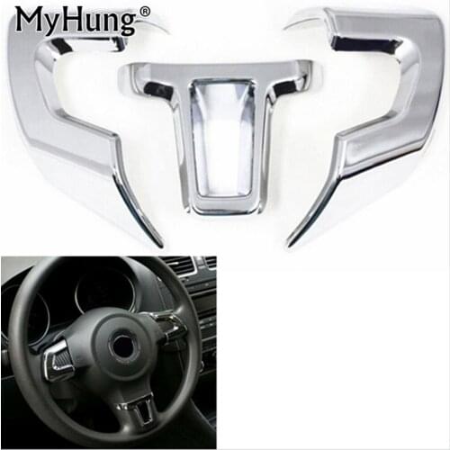 3Pcs For Volkswagen VW Golf 6 MK6 Polo Jetta MK5 2011 2012 2013 Polo Bora Steering Wheel Chrome Trim Sequins Cover Sticker