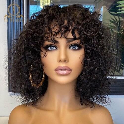 360 Lace Frontal Human Hair Wig Curly Bangs Lace Front Wigs For Black Women 4x4 HD Lace Closure Fringe Bob Wigs Nabeauty 180