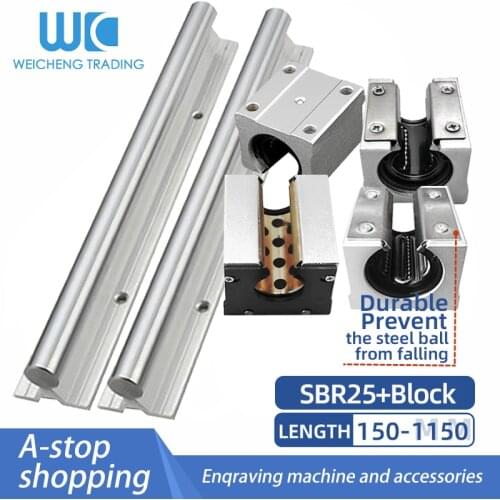 1/2 PC Aluminum Support Linear Guide Rail Cylindrical Slide SBR25 150-1150MM Steel Holding Plate Copper Sleeve Dustproof Slider